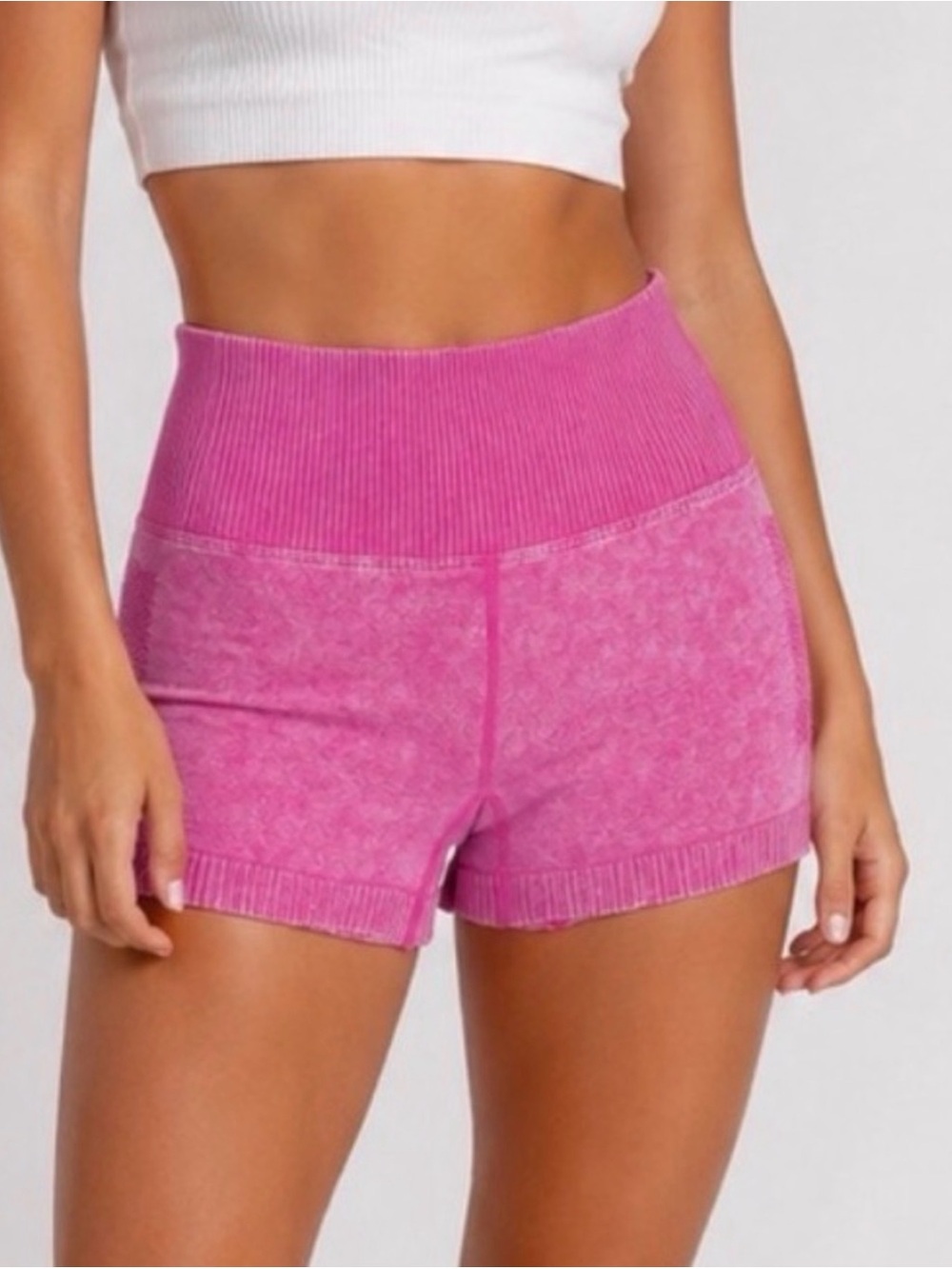 Zenana S/M Pink Seamless Ribbed High Waist Biker Shorts Athletic Yoga Lounge NWT